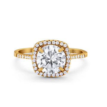 14K Yellow Gold Halo Round Bridal Wedding Engagement Ring Simulated CZ Size-7